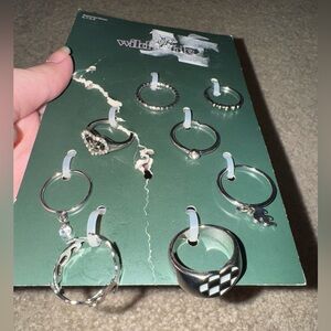 Target wild fable ring set, missing two, silver, hearts, flames, checker